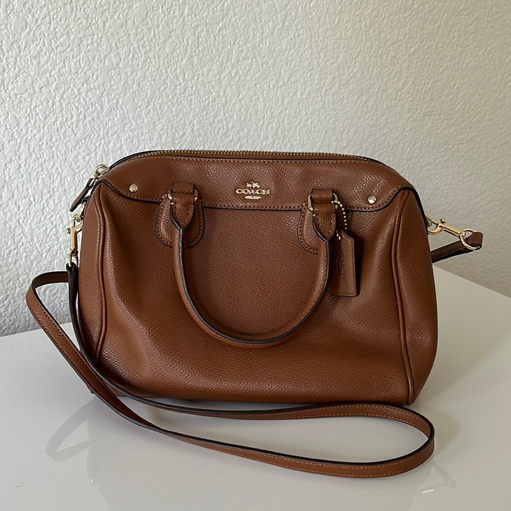 COACH Camel faux leather speedy with detachable cross body strap